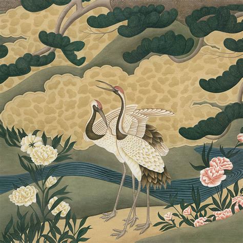 Japanese Cranes Fabric, Wallpaper and Home Decor 